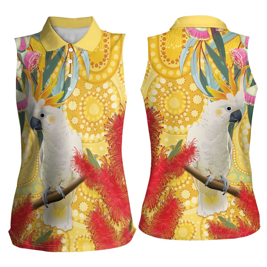 Sulphur-Crested Cockatoo Australia Aboriginal Art Women Sleeveless Polo Shirt NAIDOC Week - Nature Lovers