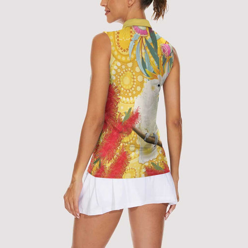 Sulphur-Crested Cockatoo Australia Aboriginal Art Women Sleeveless Polo Shirt NAIDOC Week - Nature Lovers
