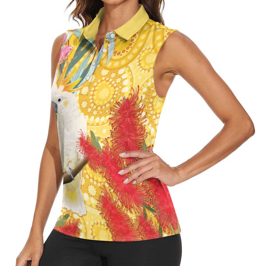 Sulphur-Crested Cockatoo Australia Aboriginal Art Women Sleeveless Polo Shirt NAIDOC Week - Nature Lovers