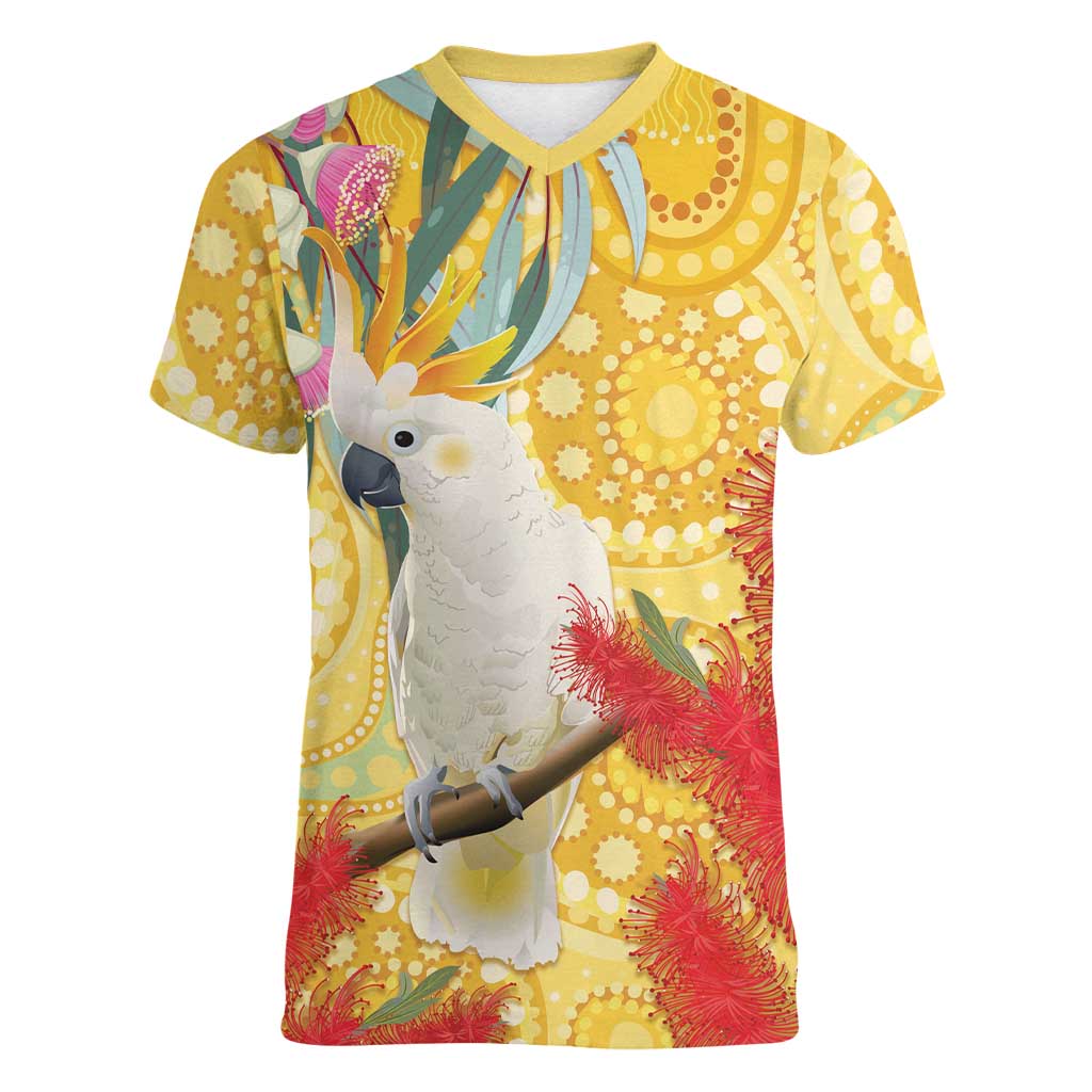 Sulphur-Crested Cockatoo Australia Aboriginal Art Women V-Neck T-Shirt NAIDOC Week - Nature Lovers