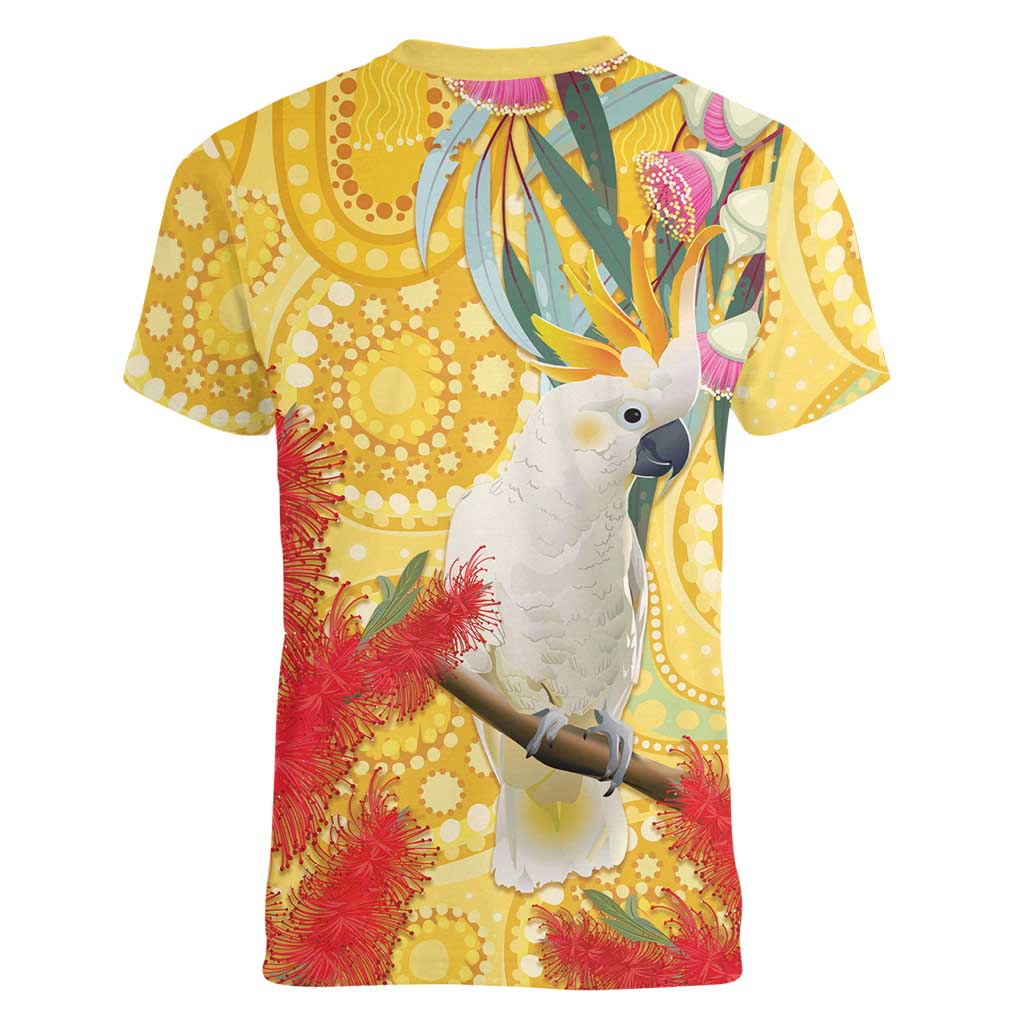 Sulphur-Crested Cockatoo Australia Aboriginal Art Women V-Neck T-Shirt NAIDOC Week - Nature Lovers