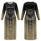 Aotearoa Maori Iwi Heritage Couples Matching Long Sleeve Bodycon Dress and Hawaiian Shirt Waikato Tainui Parauri