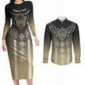 Aotearoa Maori Iwi Heritage Couples Matching Long Sleeve Bodycon Dress and Long Sleeve Button Shirt Waikato Tainui Parauri