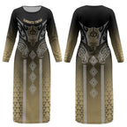 Aotearoa Maori Iwi Heritage Couples Matching Long Sleeve Bodycon Dress and Long Sleeve Button Shirt Waikato Tainui Parauri