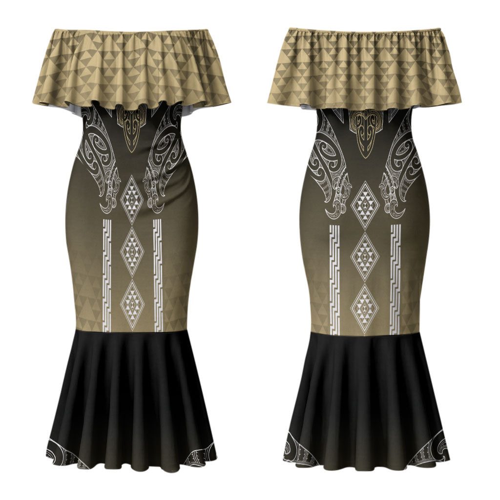 Aotearoa Maori Iwi Heritage Couples Matching Mermaid Dress and Hawaiian Shirt Waikato Tainui Parauri