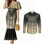 Aotearoa Maori Iwi Heritage Couples Matching Mermaid Dress and Long Sleeve Button Shirt Waikato Tainui Parauri