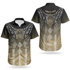 Aotearoa Maori Iwi Heritage Couples Matching Off Shoulder Maxi Dress and Hawaiian Shirt Waikato Tainui Parauri