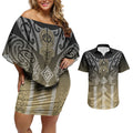Aotearoa Maori Iwi Heritage Couples Matching Off Shoulder Short Dress and Hawaiian Shirt Waikato Tainui Parauri