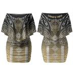 Aotearoa Maori Iwi Heritage Couples Matching Off Shoulder Short Dress and Long Sleeve Button Shirt Waikato Tainui Parauri