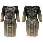 Aotearoa Maori Iwi Heritage Couples Matching Off The Shoulder Long Sleeve Dress and Hawaiian Shirt Waikato Tainui Parauri