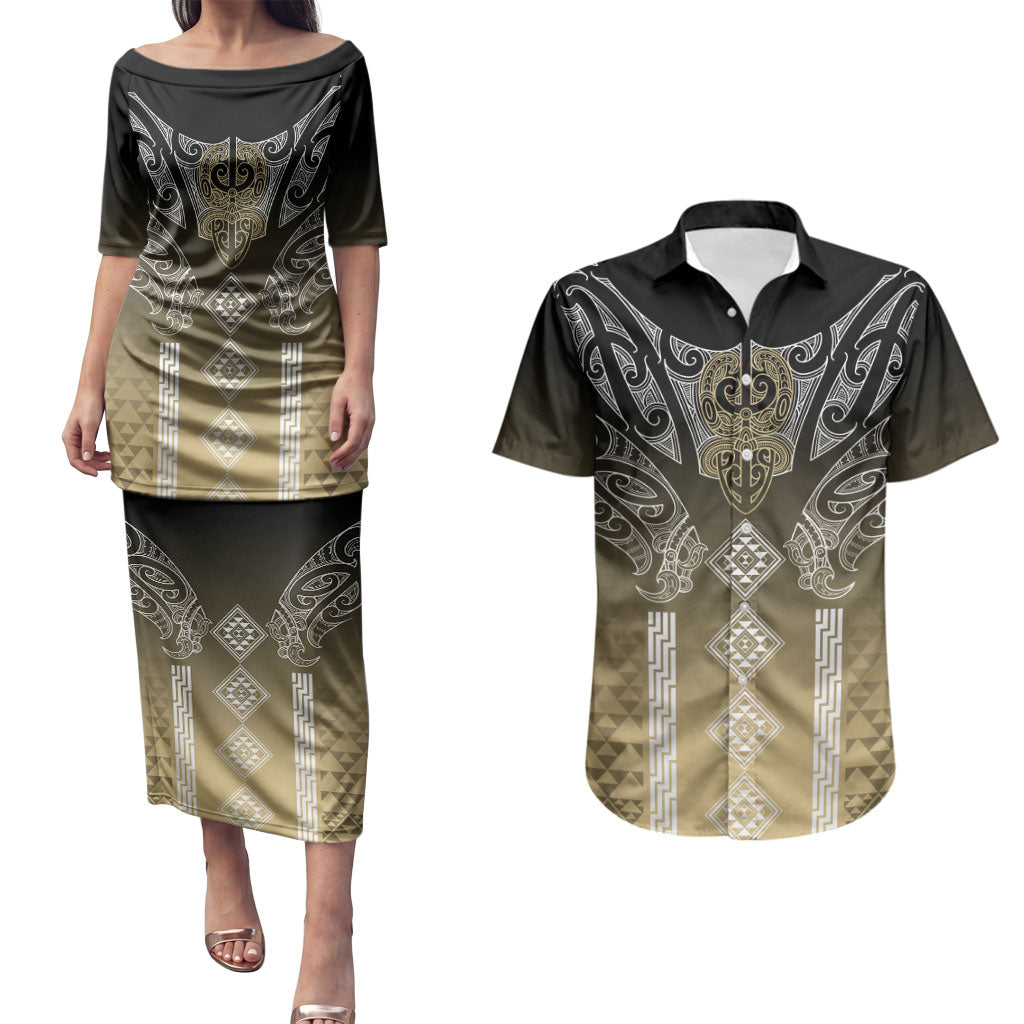 Aotearoa Maori Iwi Heritage Couples Matching Puletasi and Hawaiian Shirt Waikato Tainui Parauri
