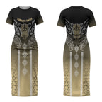 Aotearoa Maori Iwi Heritage Couples Matching Short Sleeve Bodycon Dress and Long Sleeve Button Shirt Waikato Tainui Parauri