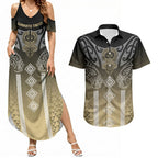 Aotearoa Maori Iwi Heritage Couples Matching Summer Maxi Dress and Hawaiian Shirt Waikato Tainui Parauri