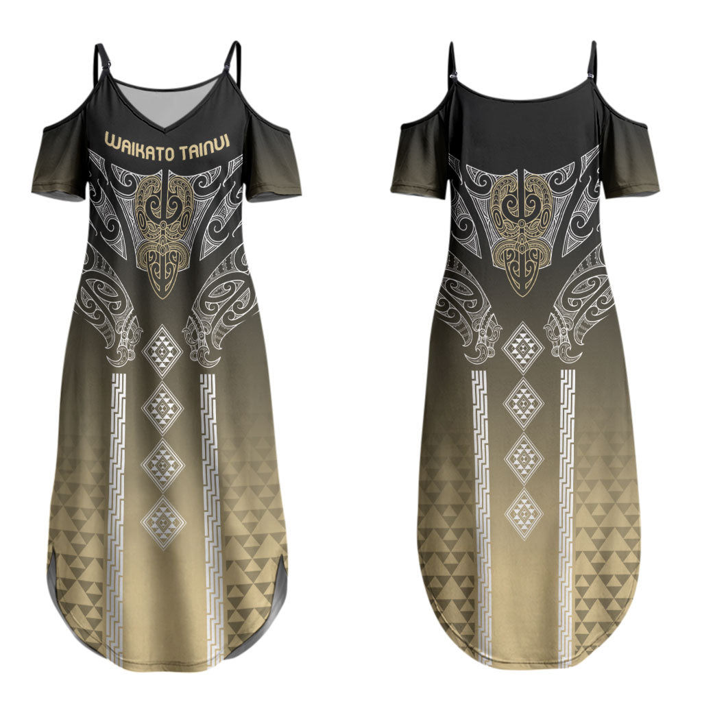 Aotearoa Maori Iwi Heritage Couples Matching Summer Maxi Dress and Hawaiian Shirt Waikato Tainui Parauri