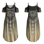 Aotearoa Maori Iwi Heritage Couples Matching Summer Maxi Dress and Long Sleeve Button Shirt Waikato Tainui Parauri