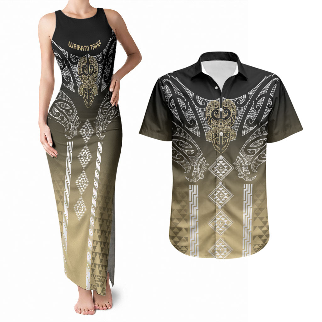 Aotearoa Maori Iwi Heritage Couples Matching Tank Maxi Dress and Hawaiian Shirt Waikato Tainui Parauri
