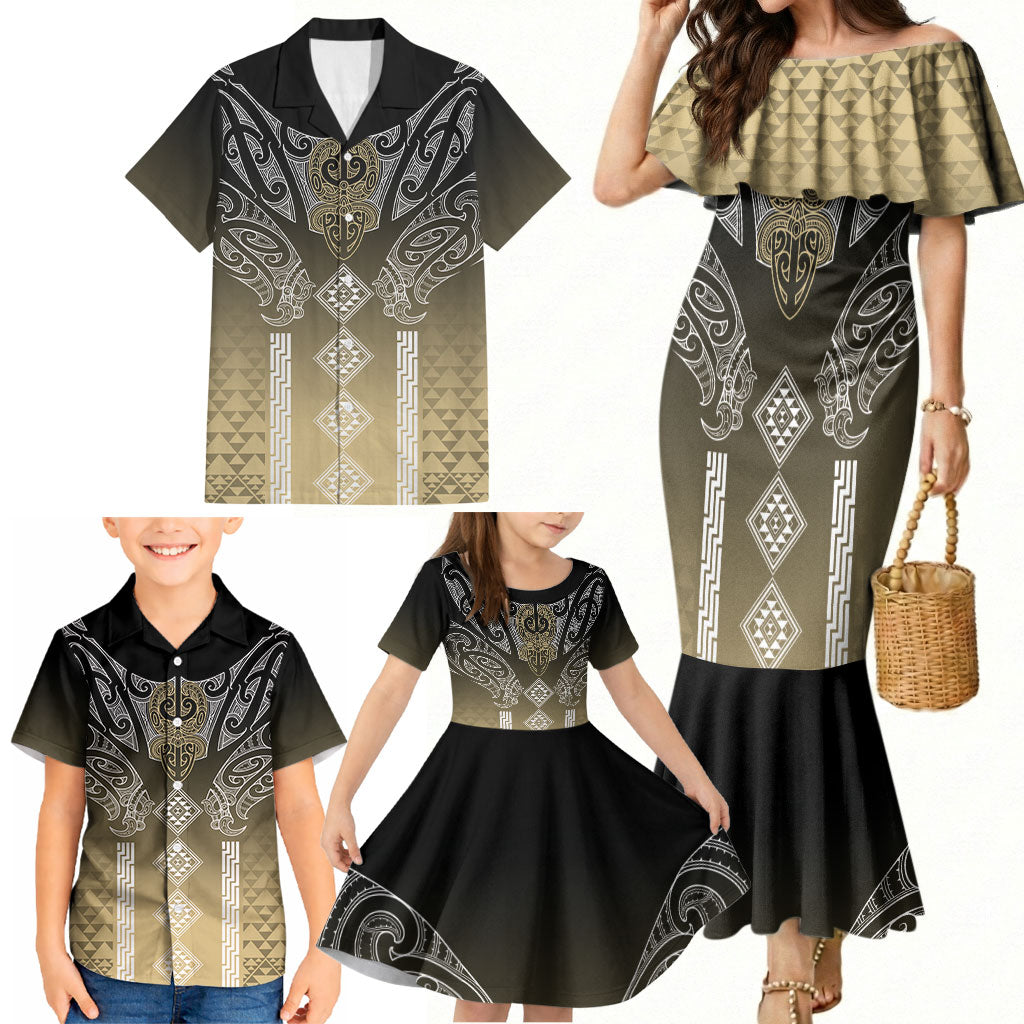 Aotearoa Maori Iwi Heritage Family Matching Mermaid Dress and Hawaiian Shirt Waikato Tainui Parauri