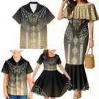 Aotearoa Maori Iwi Heritage Family Matching Mermaid Dress and Hawaiian Shirt Waikato Tainui Parauri