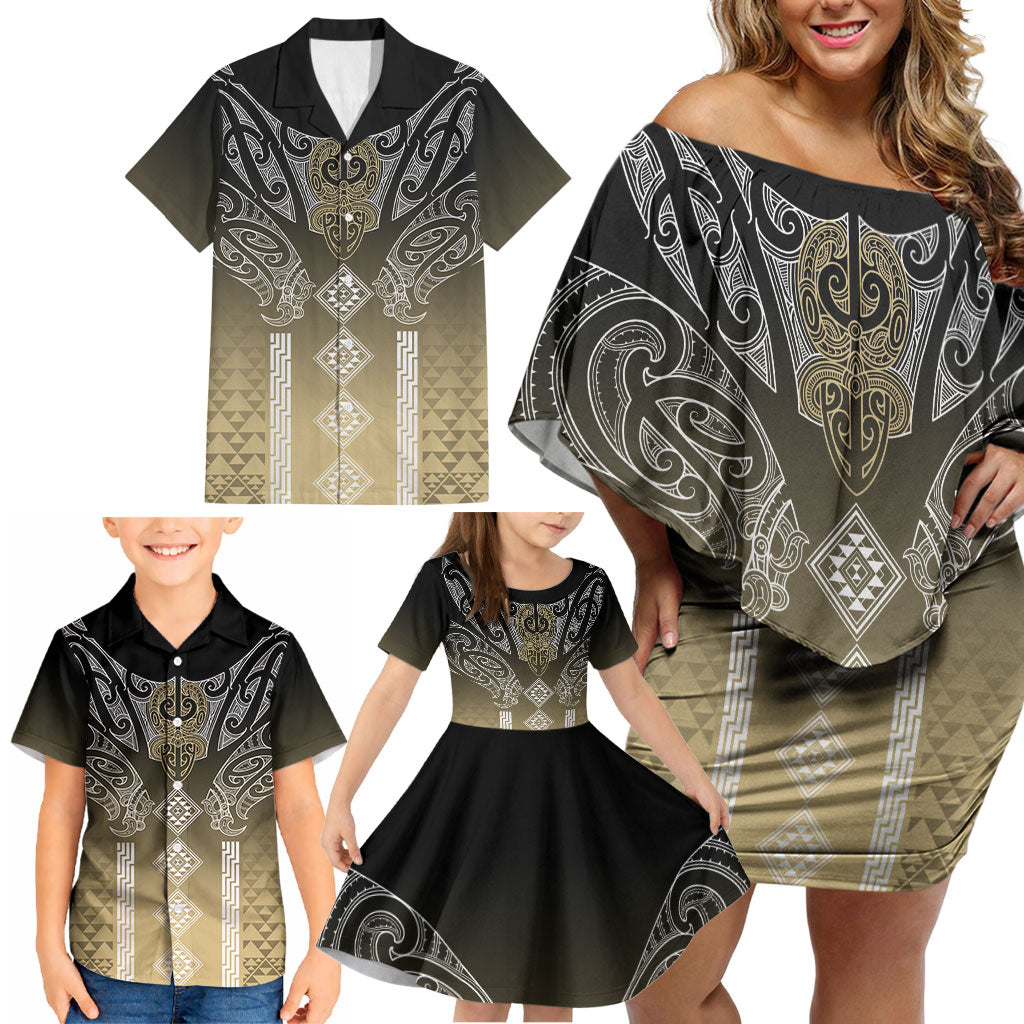 Aotearoa Maori Iwi Heritage Family Matching Off Shoulder Short Dress and Hawaiian Shirt Waikato Tainui Parauri