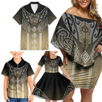 Aotearoa Maori Iwi Heritage Family Matching Off Shoulder Short Dress and Hawaiian Shirt Waikato Tainui Parauri