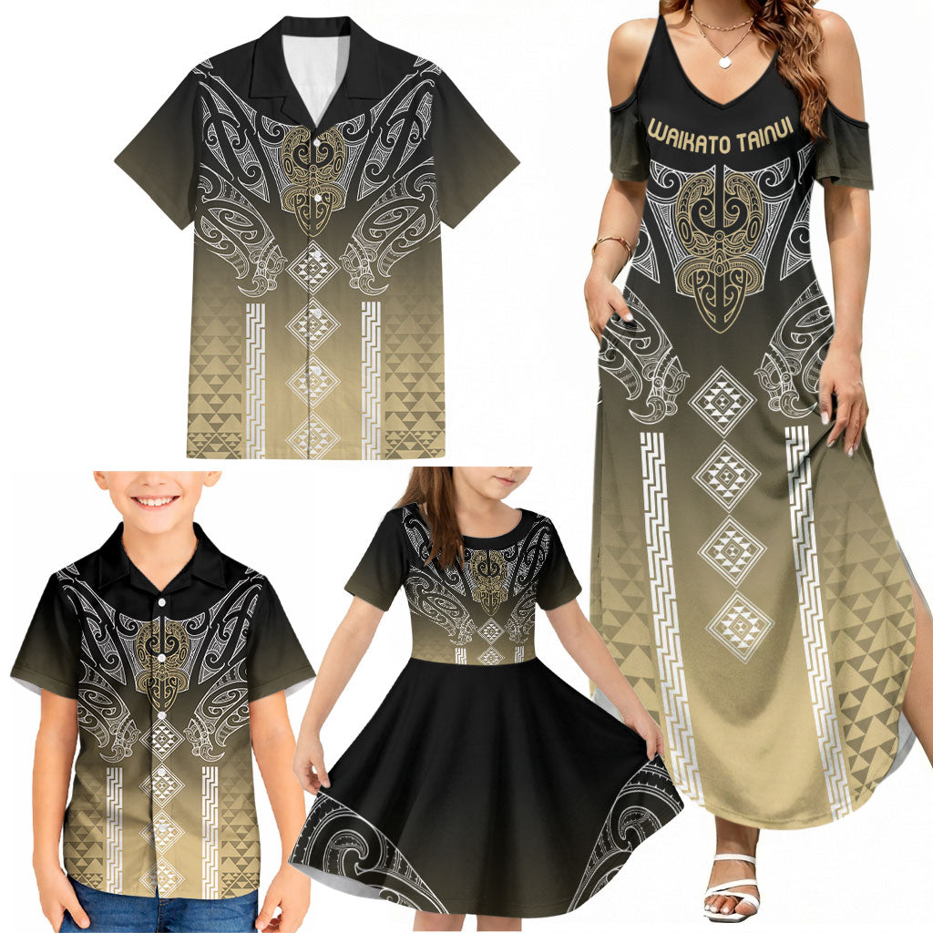 Aotearoa Maori Iwi Heritage Family Matching Summer Maxi Dress and Hawaiian Shirt Waikato Tainui Parauri