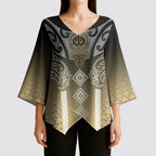 Aotearoa Maori Iwi Heritage Kimono Sleeve Blouse Waikato Tainui Parauri
