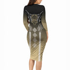 Aotearoa Maori Iwi Heritage Long Sleeve Bodycon Dress Waikato Tainui Parauri