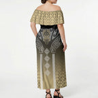 Aotearoa Maori Iwi Heritage Off Shoulder Maxi Dress Waikato Tainui Parauri