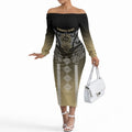 Aotearoa Maori Iwi Heritage Off The Shoulder Long Sleeve Dress Waikato Tainui Parauri