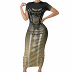 Aotearoa Maori Iwi Heritage Short Sleeve Bodycon Dress Waikato Tainui Parauri