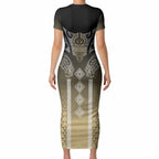 Aotearoa Maori Iwi Heritage Short Sleeve Bodycon Dress Waikato Tainui Parauri