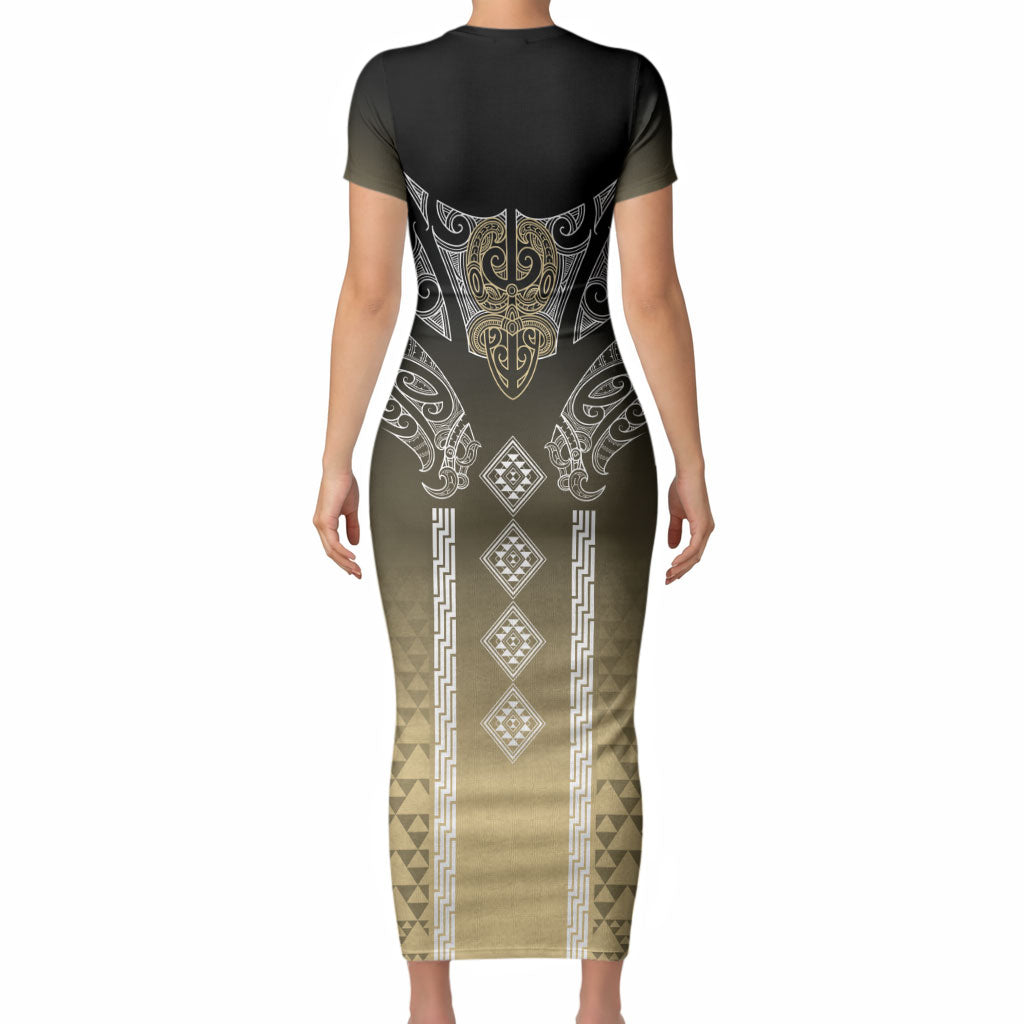 Aotearoa Maori Iwi Heritage Short Sleeve Bodycon Dress Waikato Tainui Parauri