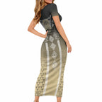 Aotearoa Maori Iwi Heritage Short Sleeve Bodycon Dress Waikato Tainui Parauri
