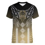 Aotearoa Maori Iwi Heritage Women V-Neck T-Shirt Waikato Tainui Parauri