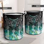 Aotearoa Maori Iwi Heritage Laundry Basket Ngati Kahungunu Paua Shell Turquoise