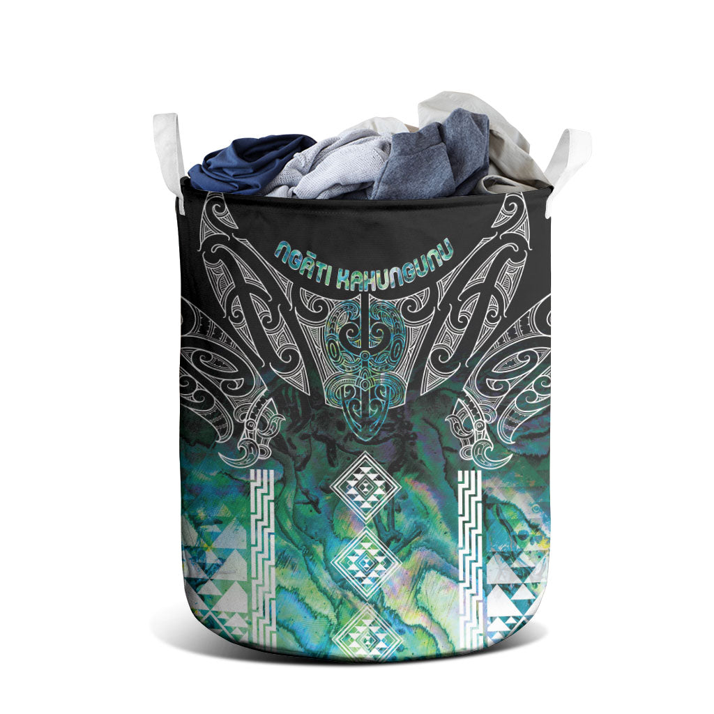 Aotearoa Maori Iwi Heritage Laundry Basket Ngati Kahungunu Paua Shell Turquoise