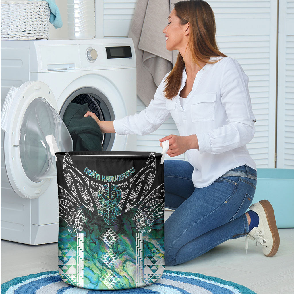 Aotearoa Maori Iwi Heritage Laundry Basket Ngati Kahungunu Paua Shell Turquoise