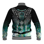 Aotearoa Maori Iwi Heritage Baseball Jacket Ngati Kahungunu Paua Shell Turquoise