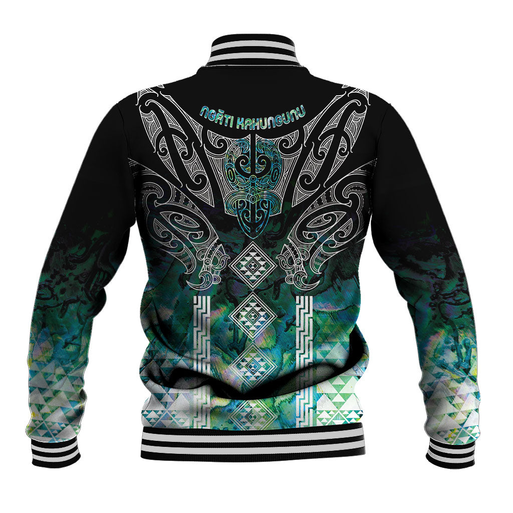 Aotearoa Maori Iwi Heritage Baseball Jacket Ngati Kahungunu Paua Shell Turquoise