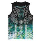 Aotearoa Maori Iwi Heritage Basketball Jersey Ngati Kahungunu Paua Shell Turquoise