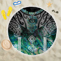 Aotearoa Maori Iwi Heritage Beach Blanket Ngati Kahungunu Paua Shell Turquoise