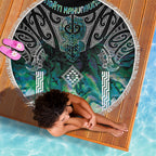 Aotearoa Maori Iwi Heritage Beach Blanket Ngati Kahungunu Paua Shell Turquoise
