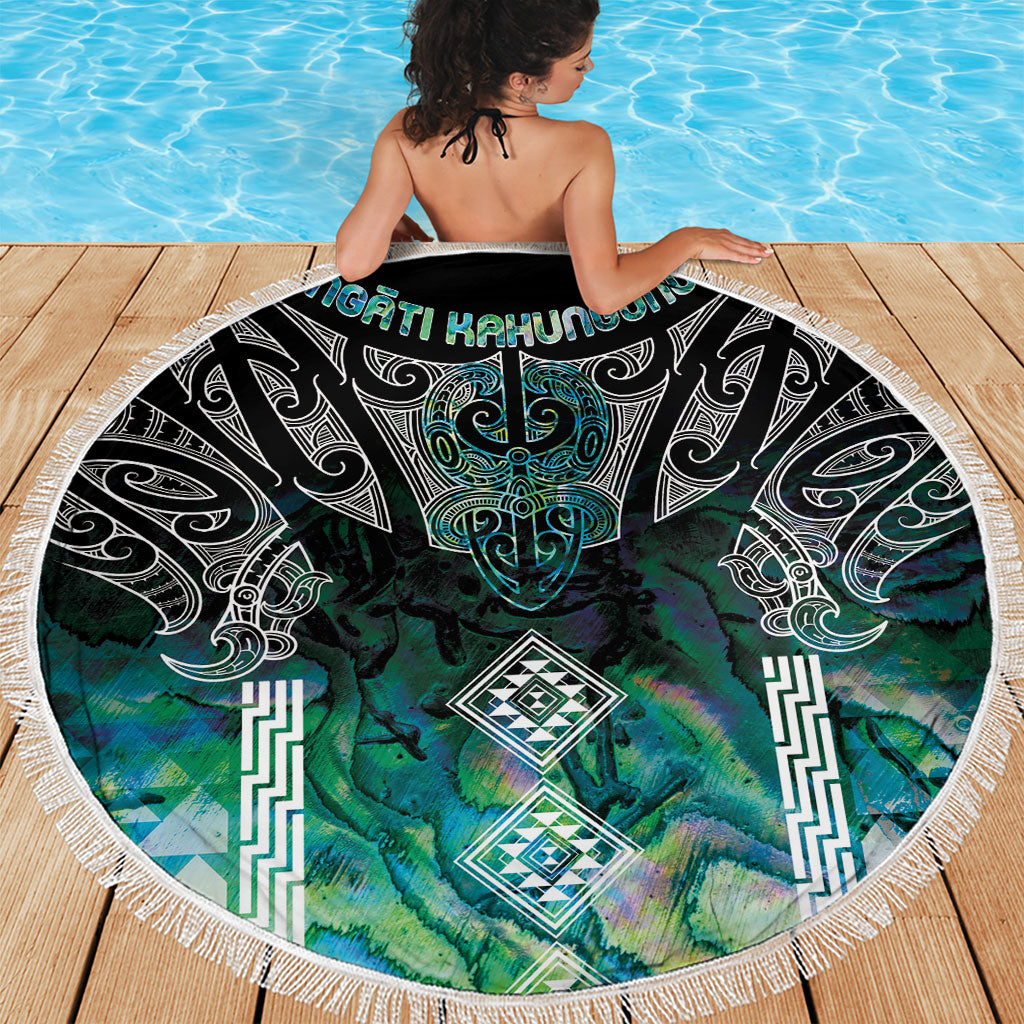 Aotearoa Maori Iwi Heritage Beach Blanket Ngati Kahungunu Paua Shell Turquoise