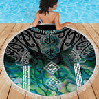 Aotearoa Maori Iwi Heritage Beach Blanket Ngati Kahungunu Paua Shell Turquoise