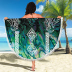 Aotearoa Maori Iwi Heritage Beach Blanket Ngati Kahungunu Paua Shell Turquoise