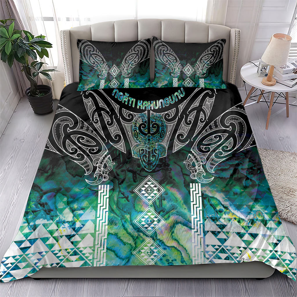 Aotearoa Maori Iwi Heritage Bedding Set Ngati Kahungunu Paua Shell Turquoise