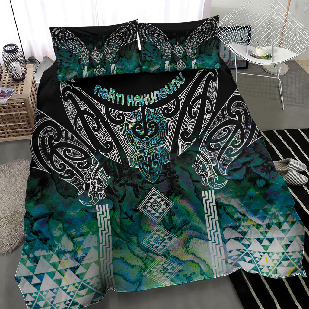 Aotearoa Maori Iwi Heritage Bedding Set Ngati Kahungunu Paua Shell Turquoise