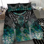 Aotearoa Maori Iwi Heritage Bedding Set Ngati Kahungunu Paua Shell Turquoise