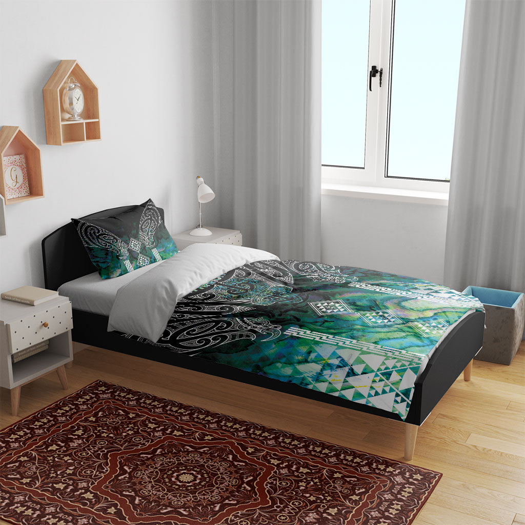 Aotearoa Maori Iwi Heritage Bedding Set Ngati Kahungunu Paua Shell Turquoise