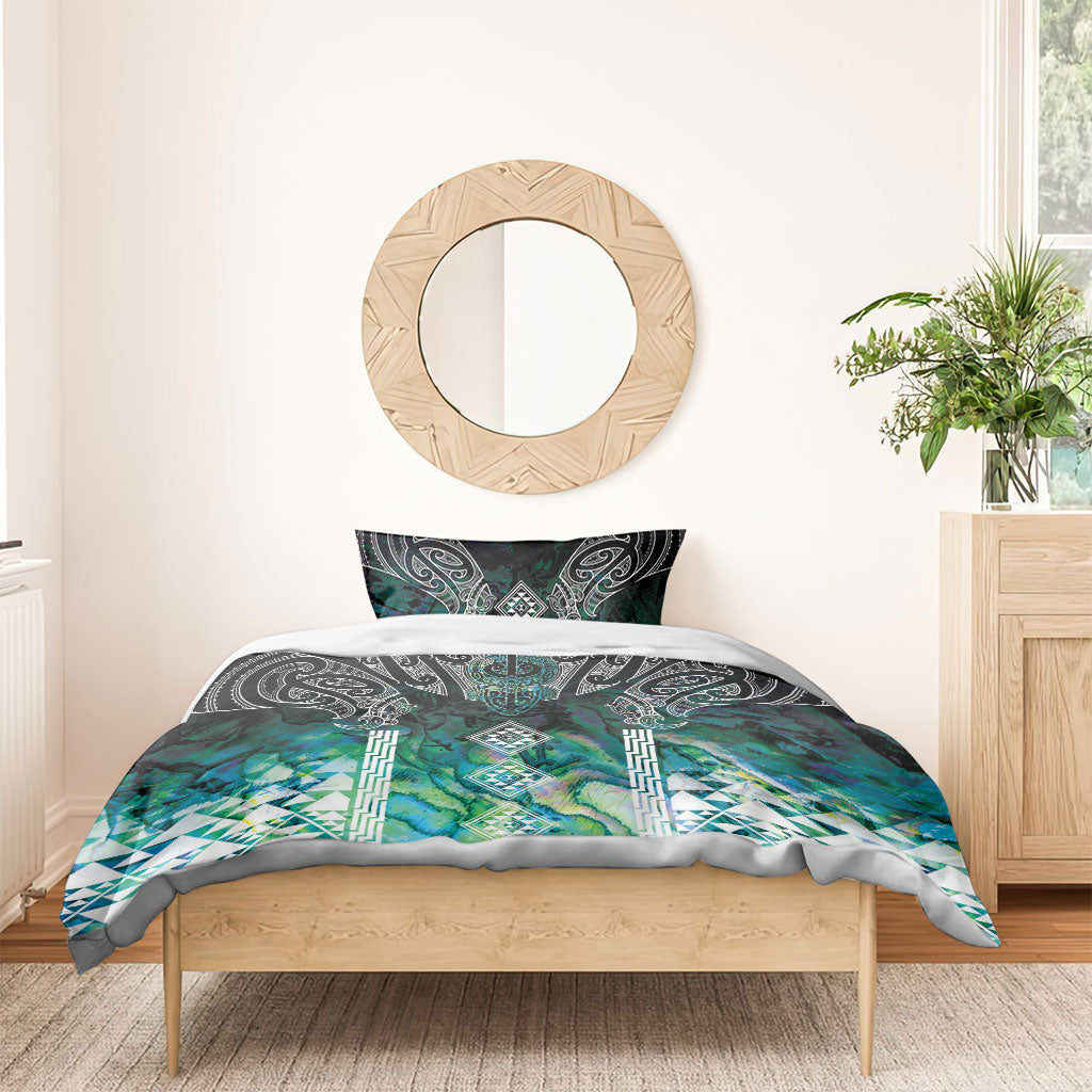 Aotearoa Maori Iwi Heritage Bedding Set Ngati Kahungunu Paua Shell Turquoise